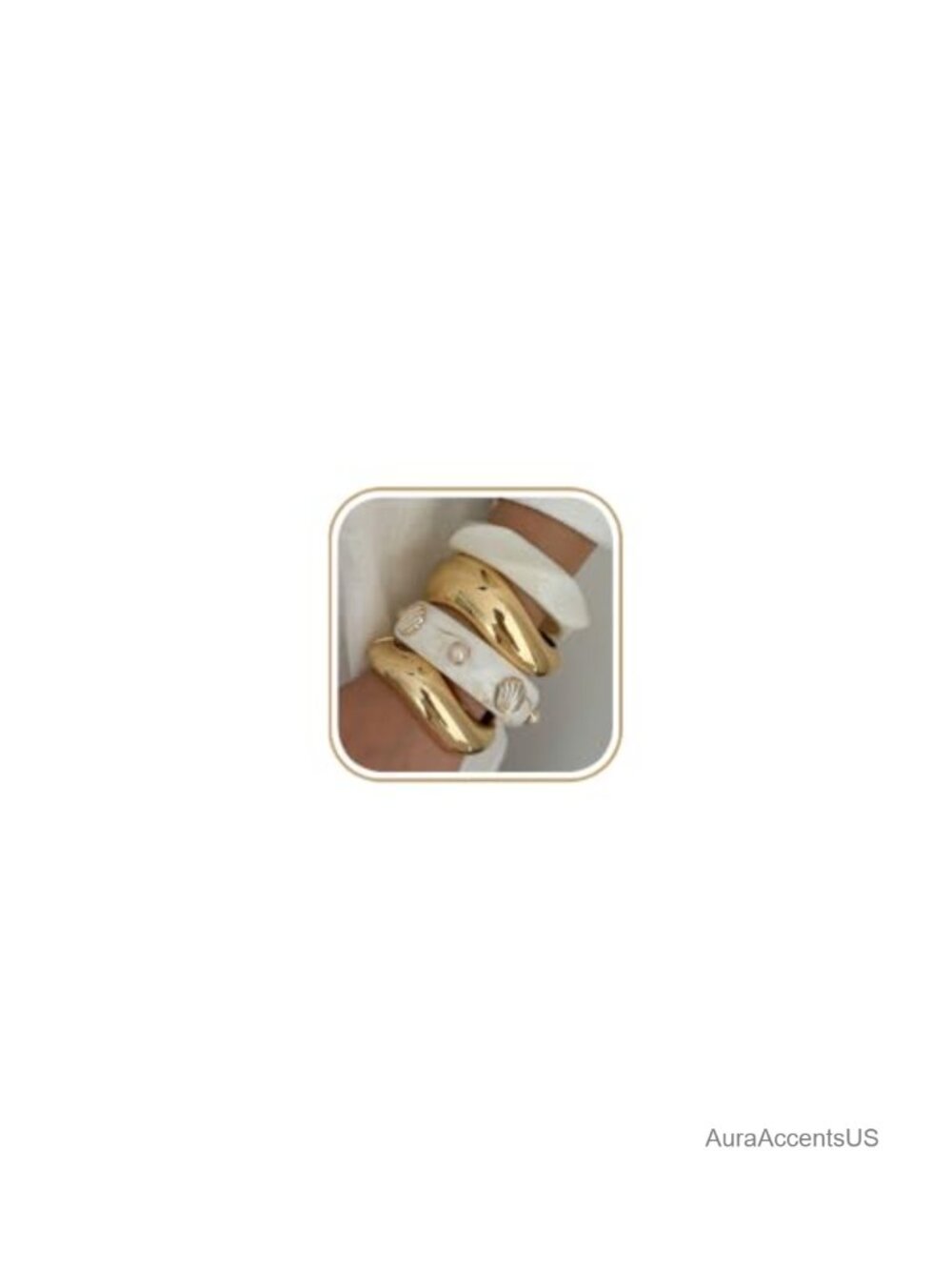 Chunky Bangle Bracelet Set 4 PCS Gold-Tone Resin Hinged Cuff Stack